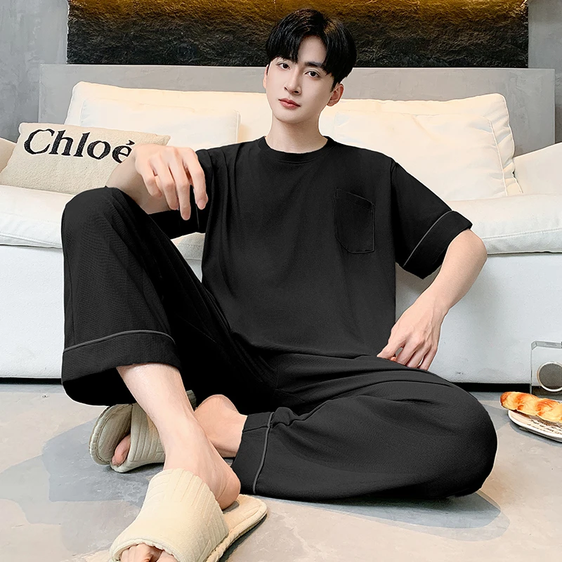 纯棉睡衣男士夏季短袖长裤薄款2025新款全棉家居服可外穿圆领套装