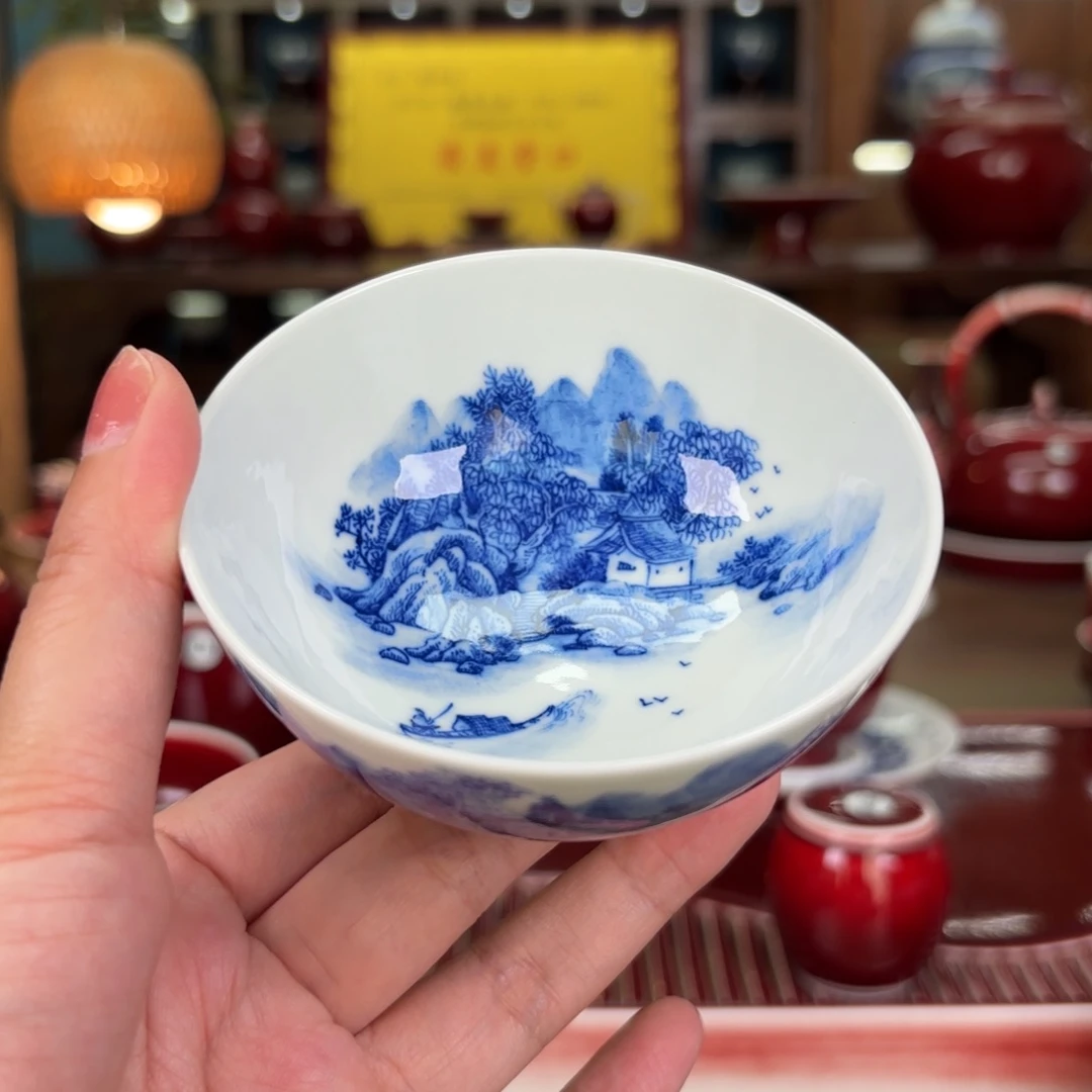 闻轩坊柴窑，山水鸡心杯