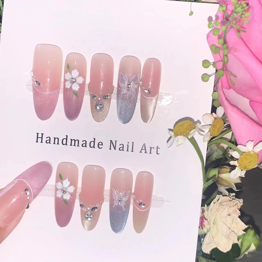 【七彩冰花】纯手工穿戴甲可拆卸十片装