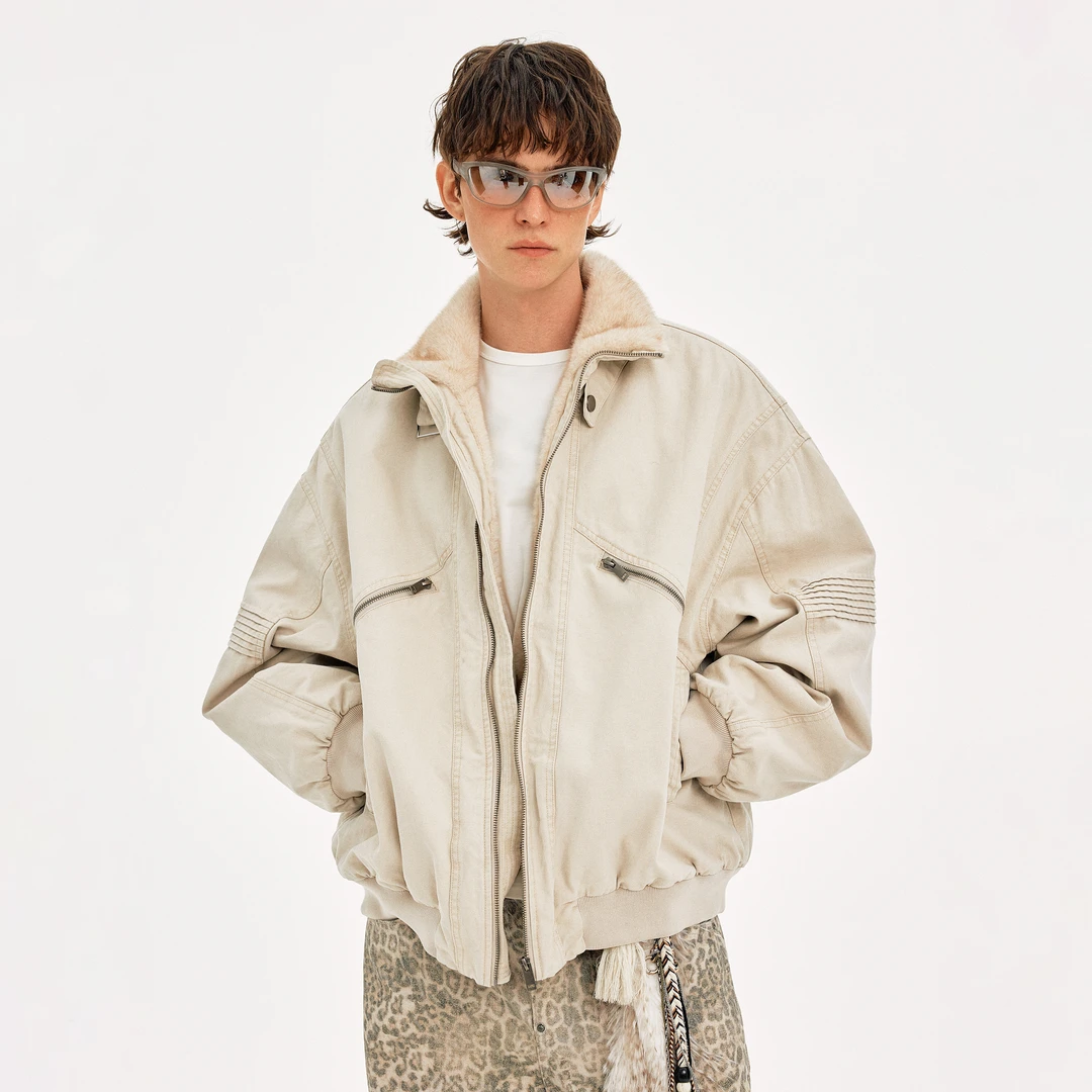 MADWITCH复古痞帅帆布纹立体裁剪工装棉服男女加绒保暖设计感外套