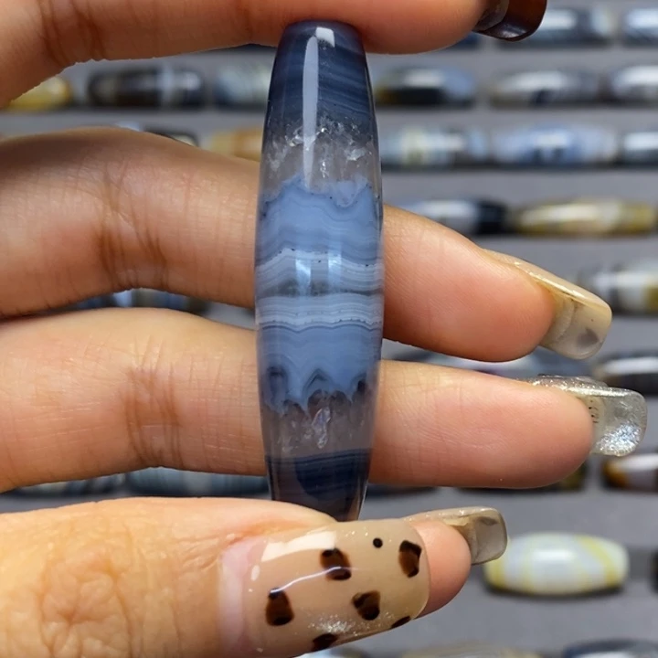 玛瑙/玉髓合金藏风蓝沁海浪花
