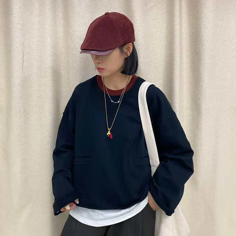 TY53816卫衣女新款2025爆款时尚洋气套头韩系大码纯棉圆领撞色