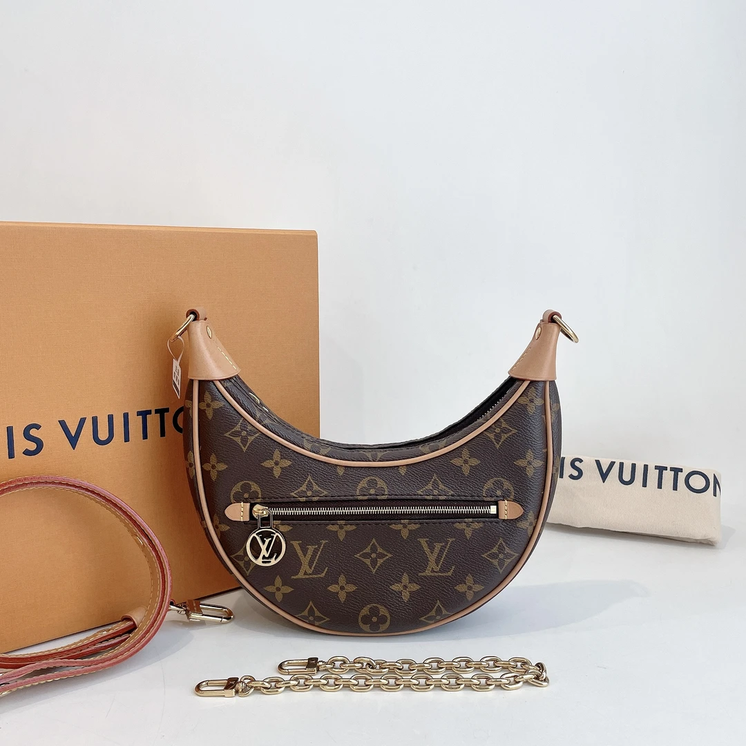 95新 LouisVuitton/路易威登 老花 Loop 豌豆/月亮包 单肩包 芯片
