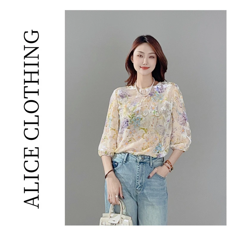 1 alicelulu浮雕梦境上衣桑蚕丝 彩金刺绣 280092G