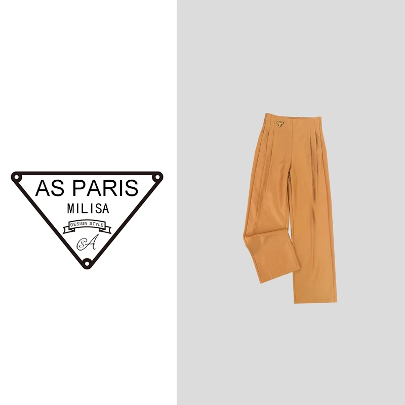 AS魔法裤 原版刺绣小蜜蜂高腰修身A字垂感气质显瘦休闲裤8264