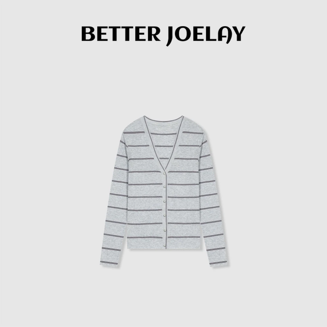 BETTER JOELAY-【灰调琴键】桑蚕丝针织开衫V领温柔韩版LL6103