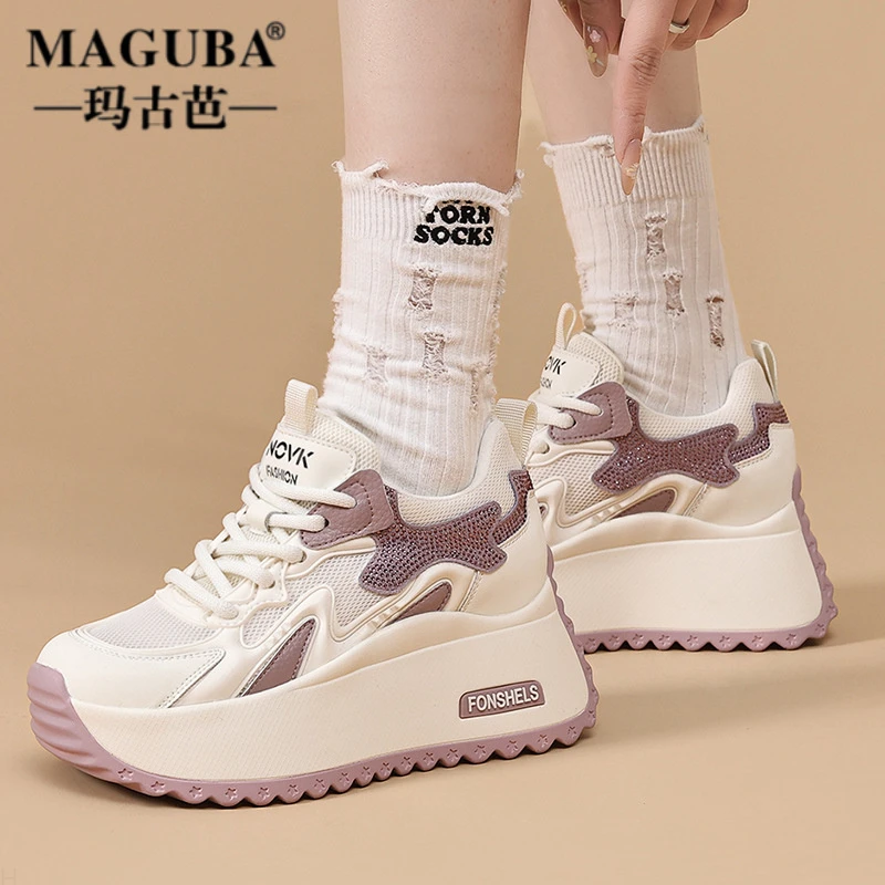 MAGUBA/玛古芭轻奢老爹鞋女新款厚底网面透气防滑小个子百搭女鞋