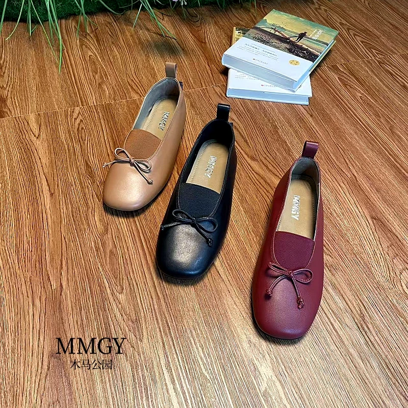 MMGY(木马公园）头层牛皮舒适时尚奶奶鞋复古港风蝴蝶结单鞋女