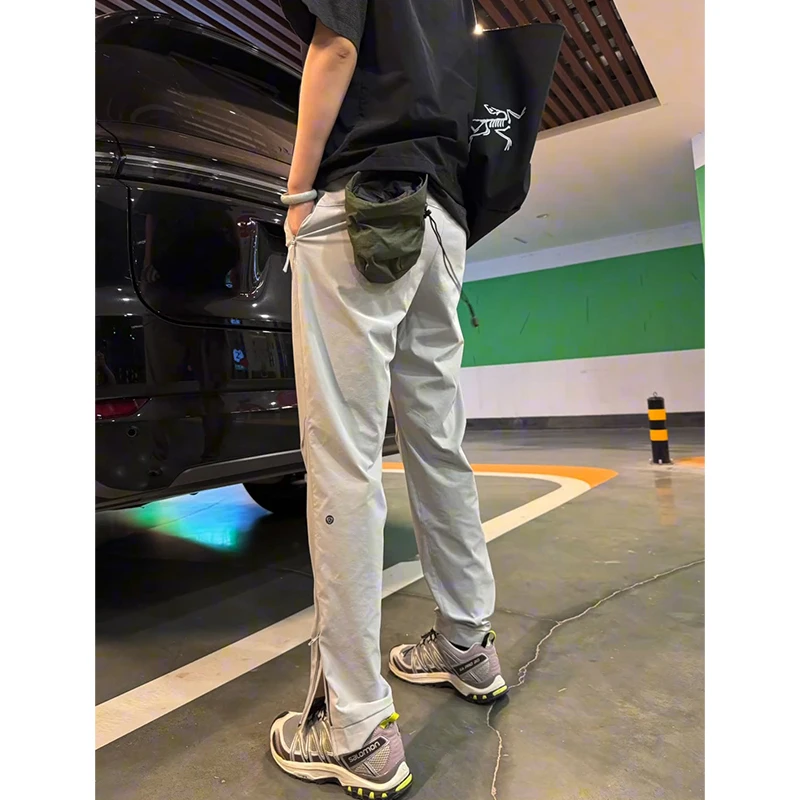 裤脚侧拉链运动速干裤男士夏季薄款美式工装裤微锥修身软壳冲锋裤