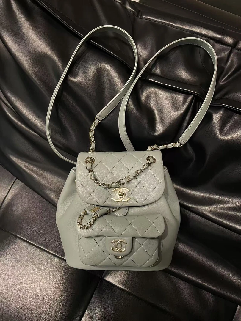 95新 Chanel/香奈儿 舍得 Chanel Duma 灰蓝小号双肩包