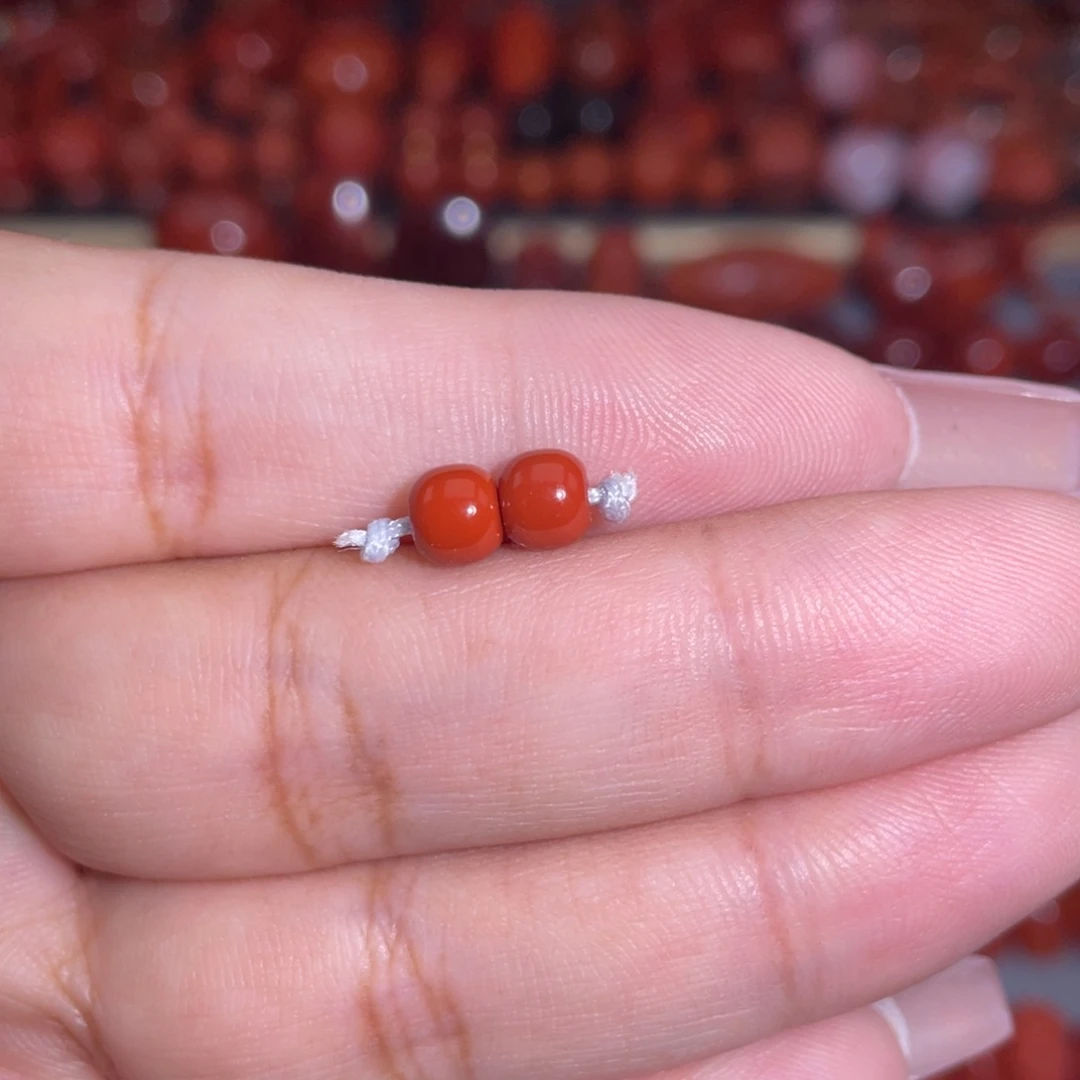 南红玛瑙未镶嵌瓦西柿子红满色满肉老型对珠卡5.4