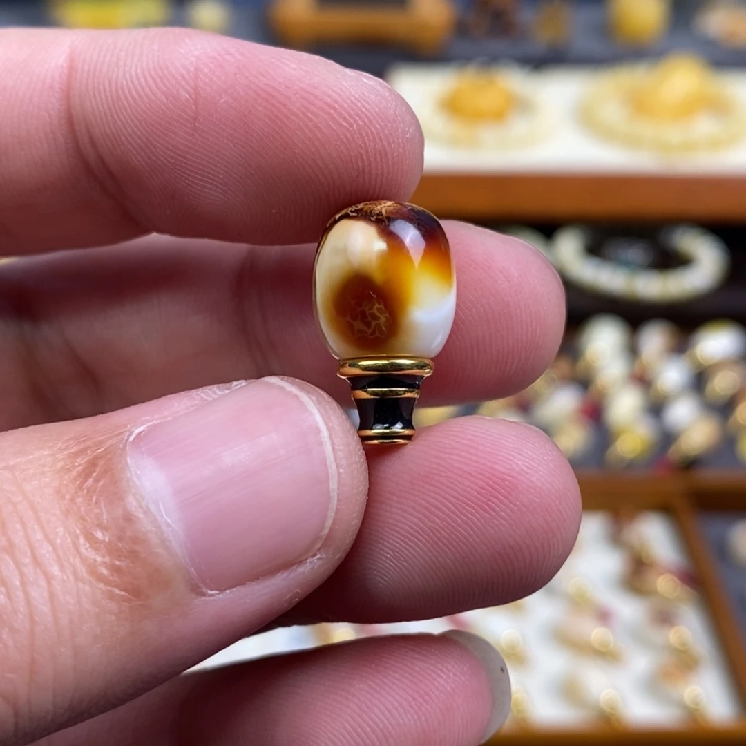 蜜蜡18K金镶嵌裸石配饰三通尺寸11.3