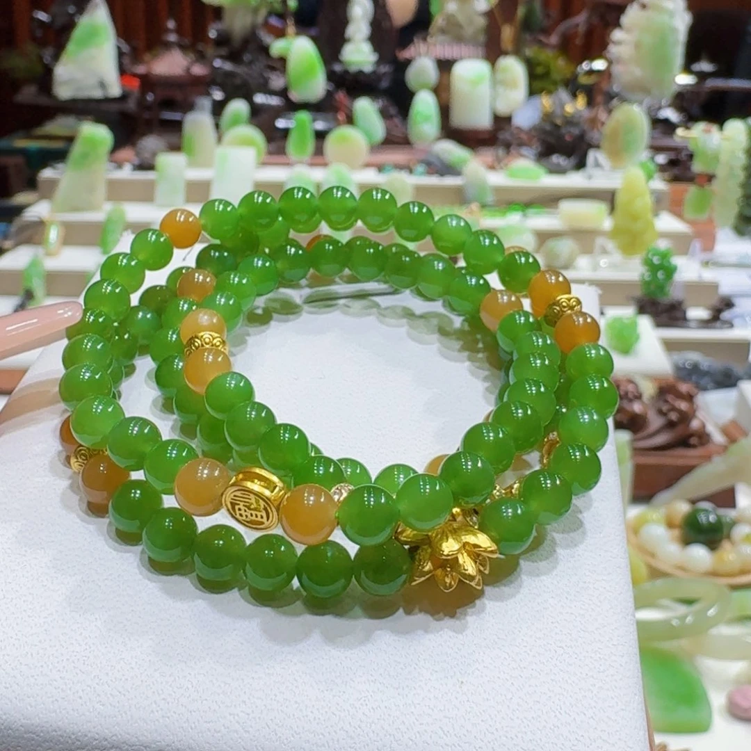 和田玉未镶嵌挂件碧玉108