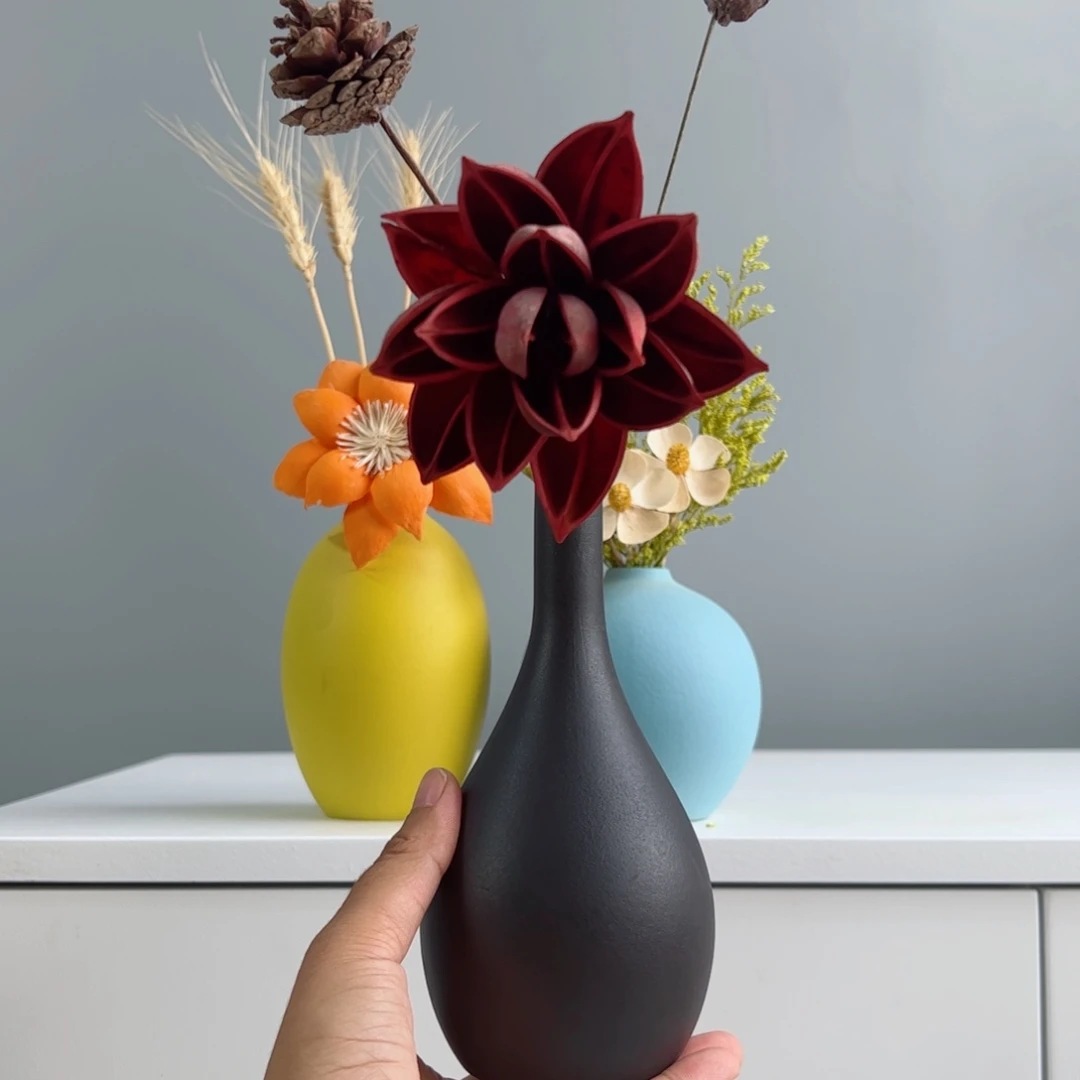 摆件陶瓷小花花瓶摆件含花总高约20-30cm