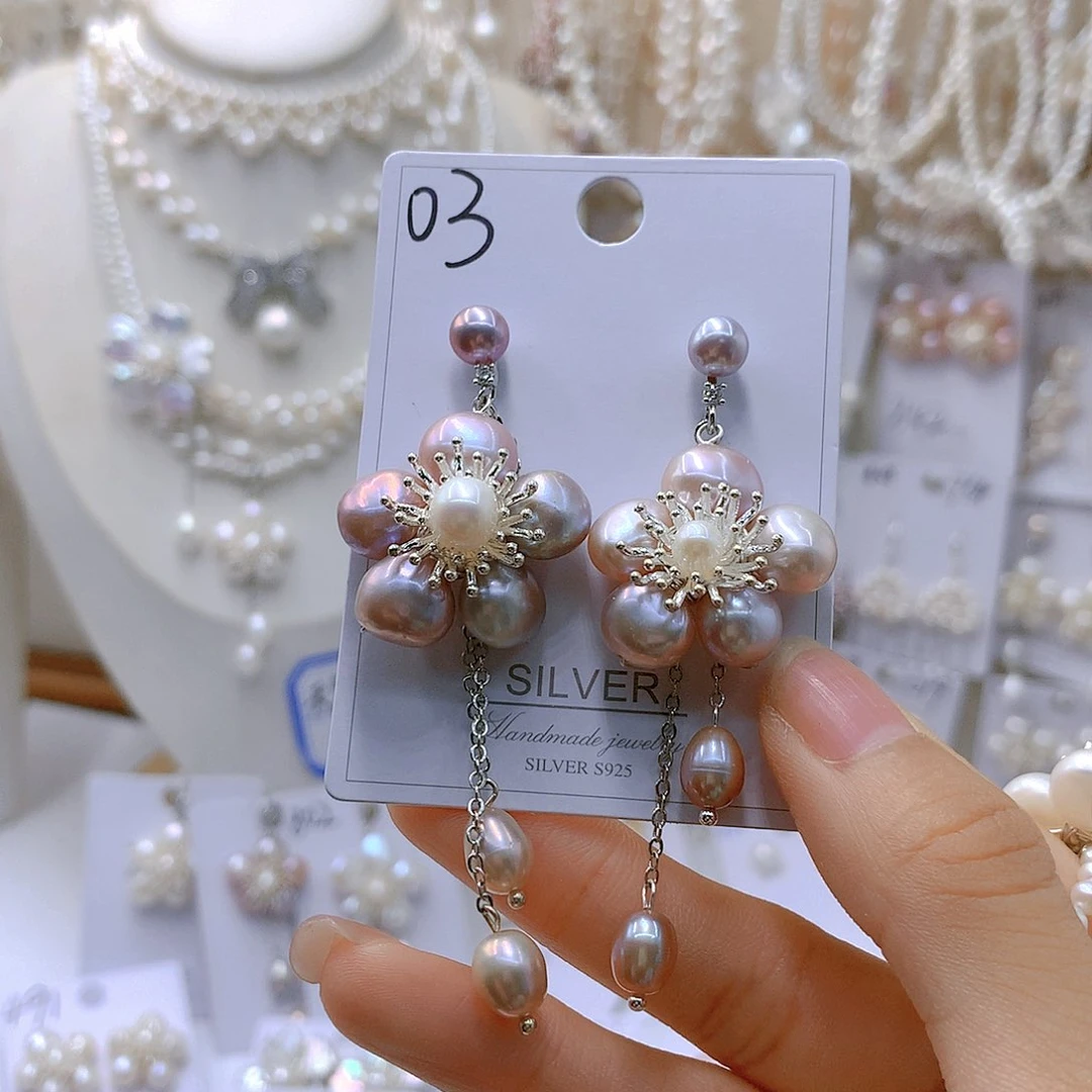 银S925镶嵌淡水珍珠耳饰