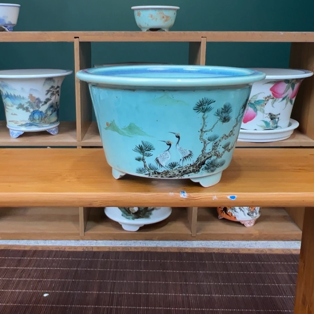 手工手绘 仙鹤系列小号盆