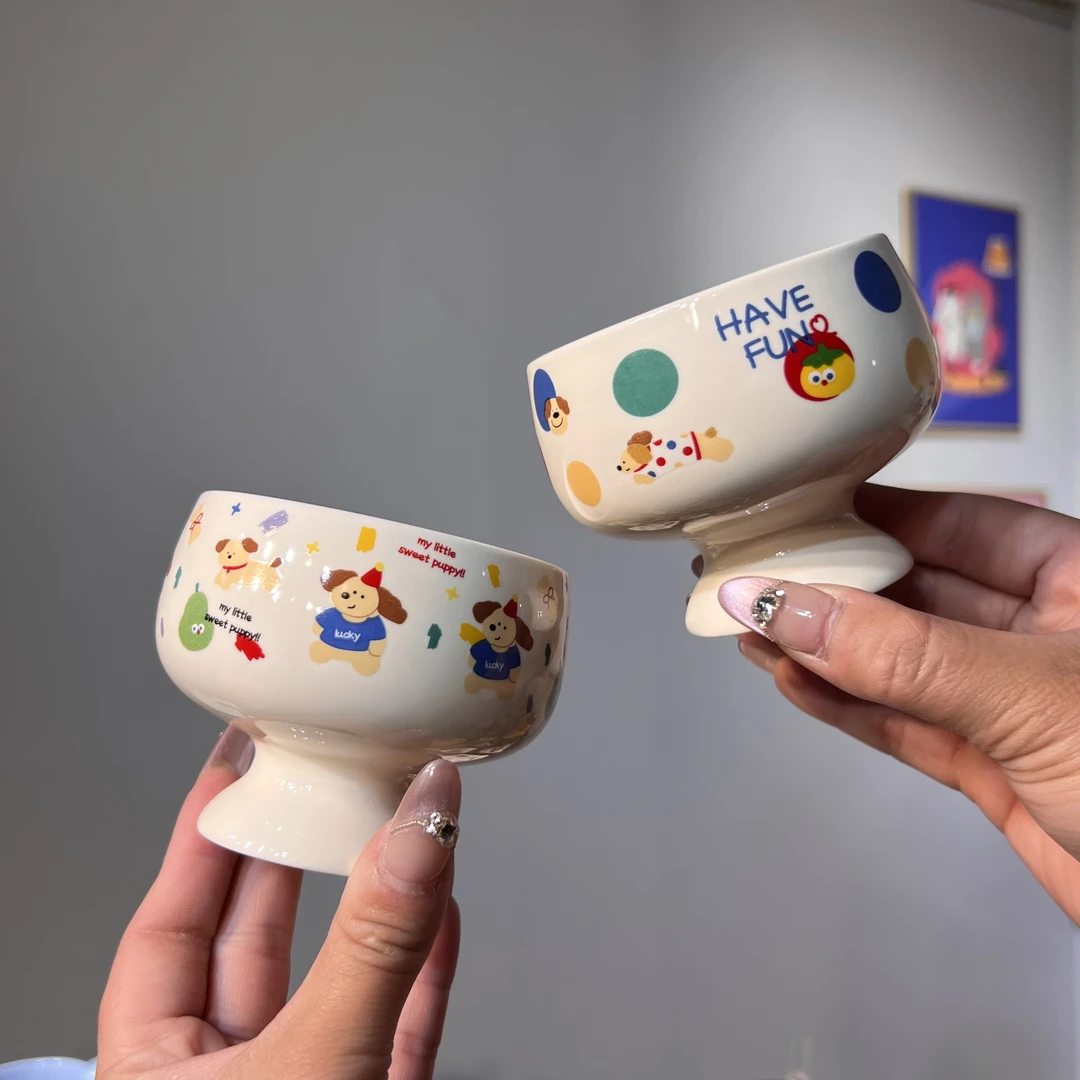 【嘟嘟好】卡通派对高脚杯高颜值甜品杯陶瓷喝水杯可爱创意冰淇淋杯