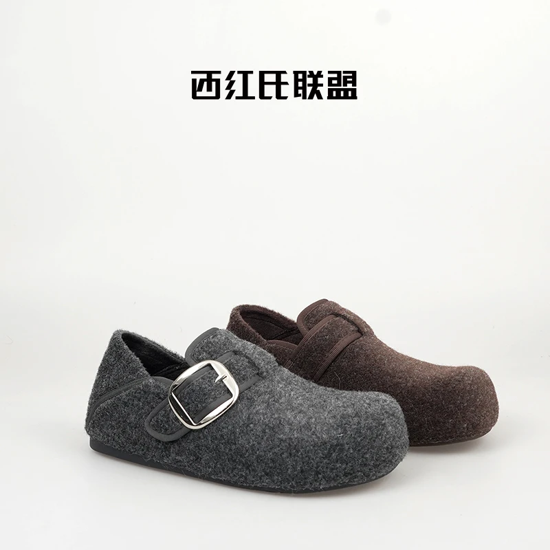 【西红氏&UU】懒人版~2025冬季新款休闲复古平底加绒勃肯鞋女