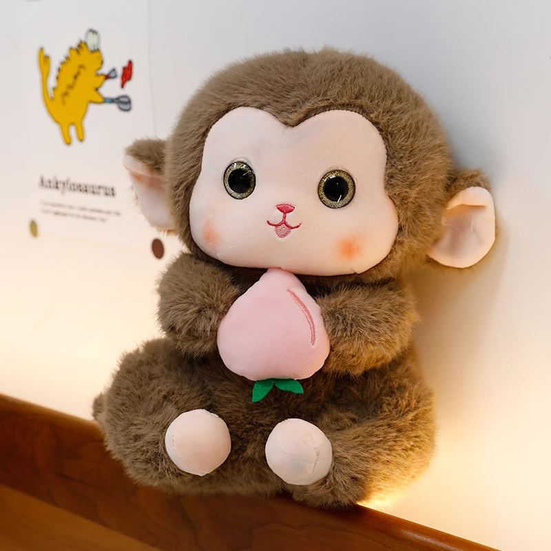 可爱小猴抱桃子大眼萌毛绒玩具公仔生肖娃娃儿童礼物柔软安全
