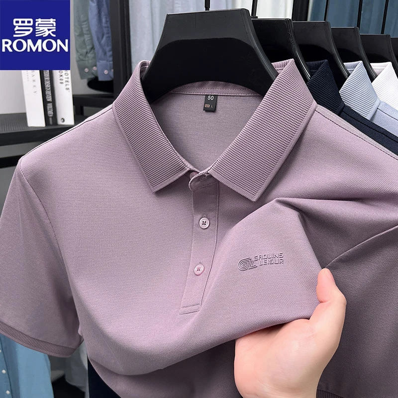 罗蒙夏季高档男士纯色短袖上衣宽松透气中青年凉爽百搭翻领POLO衫