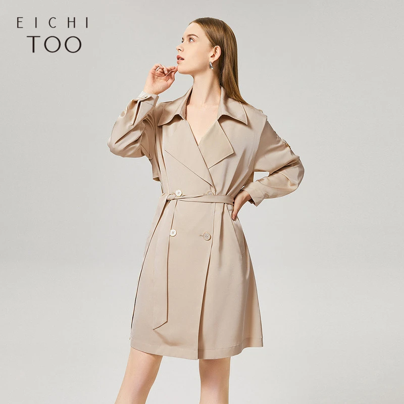 爱居兔女装通勤办公室风格时尚宽松腰带风衣外套EWFAJ1M010A