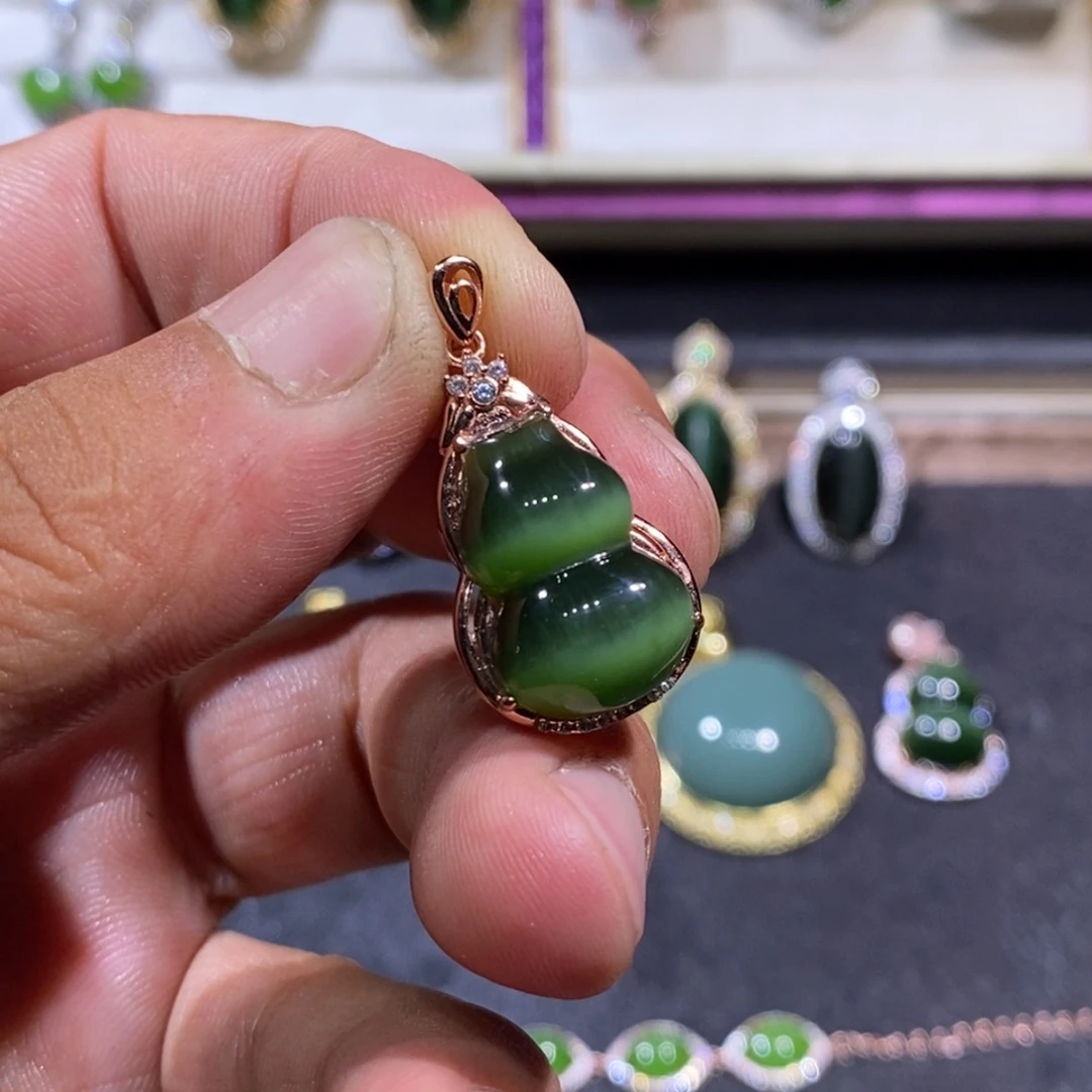 和田玉（碧玉）银S925镶嵌吊坠(不含链)