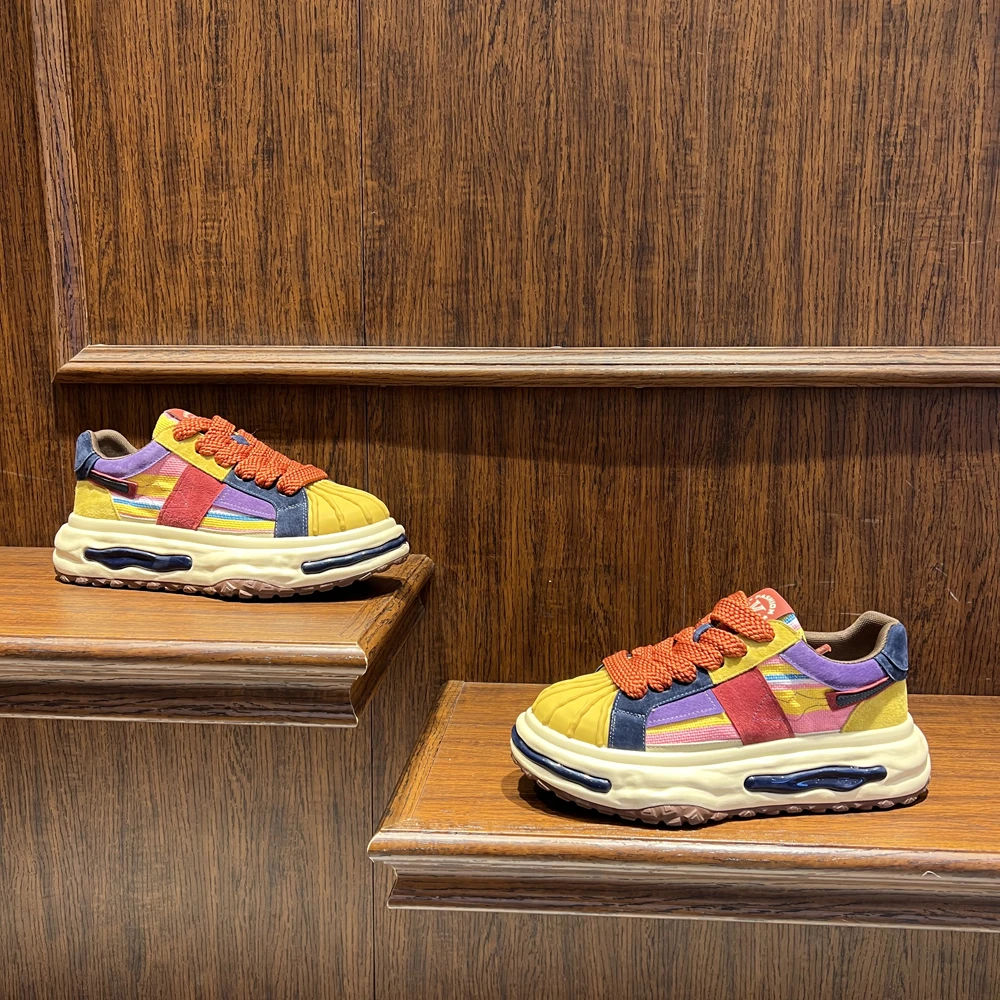 贝壳头格子印花厚底鞋2025春季新款时尚百搭舒适男士潮流休闲鞋