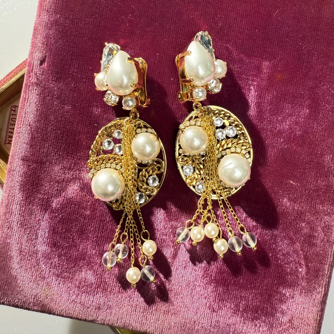 铜合金耳饰 意大利De liguoro白色扫肩流苏耳环轻奢【正品中古】