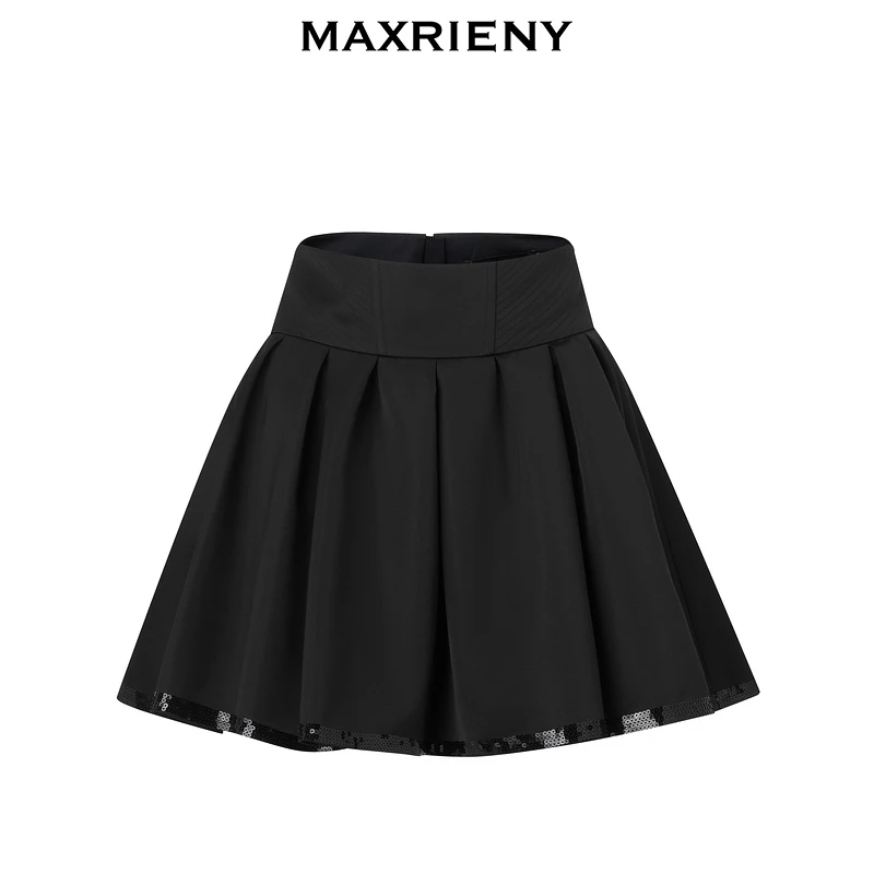 【陈大可专属】MAXRIENY复古优雅低腰百褶A字半裙20春