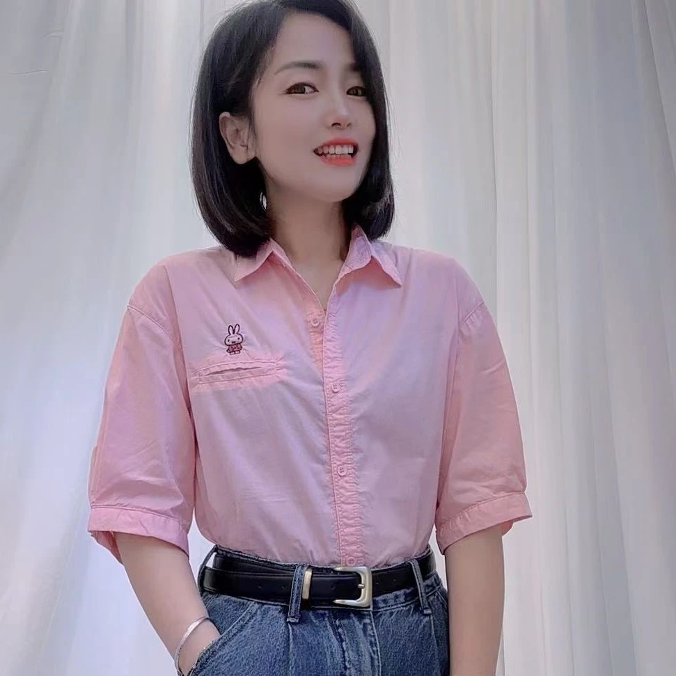 纯色短款衬衫女夏季薄款开衫时尚百搭短袖上衣