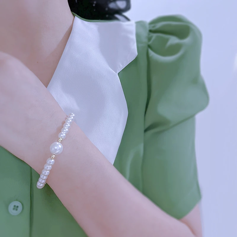 非金属仿珍珠手链 祖丽气质时尚百搭手串小清新正圆弹力手链