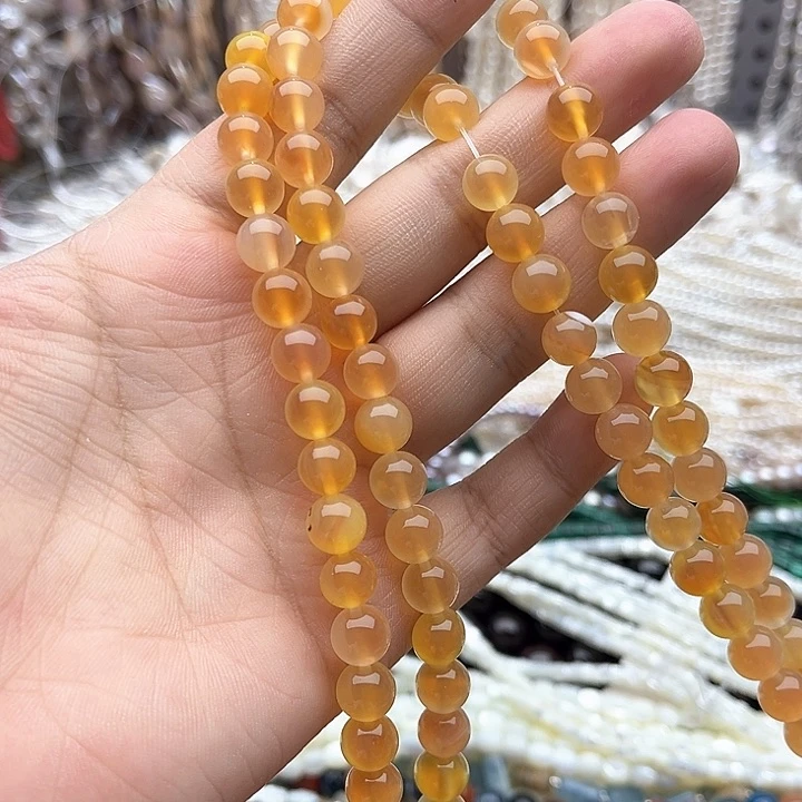 未镶嵌玛瑙/玉髓珠宝半成品一条8mm左右橙糖心玛瑙