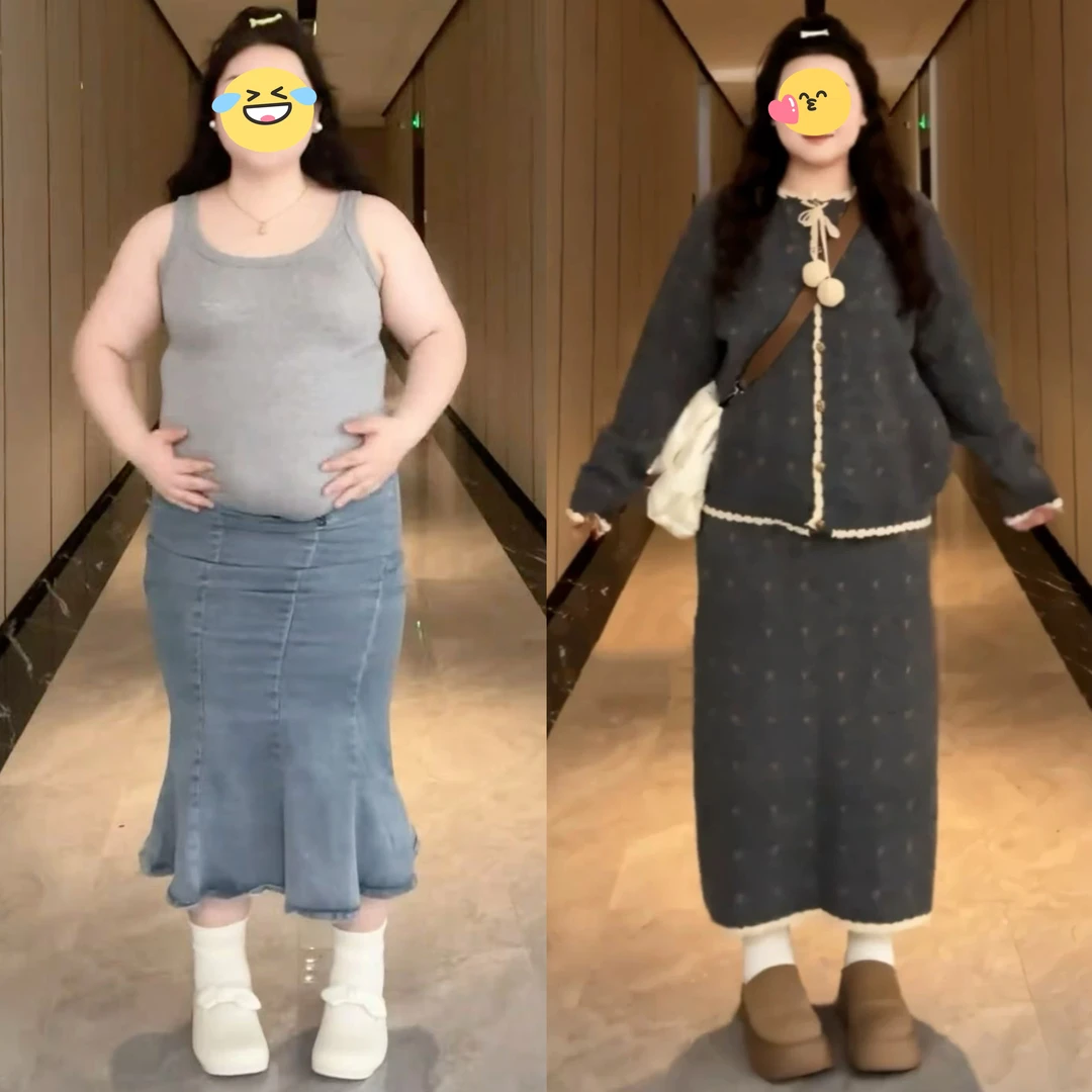 大码韩系针织套装裙女系带毛衣半身裙两件套微胖mm秋季穿搭一整套