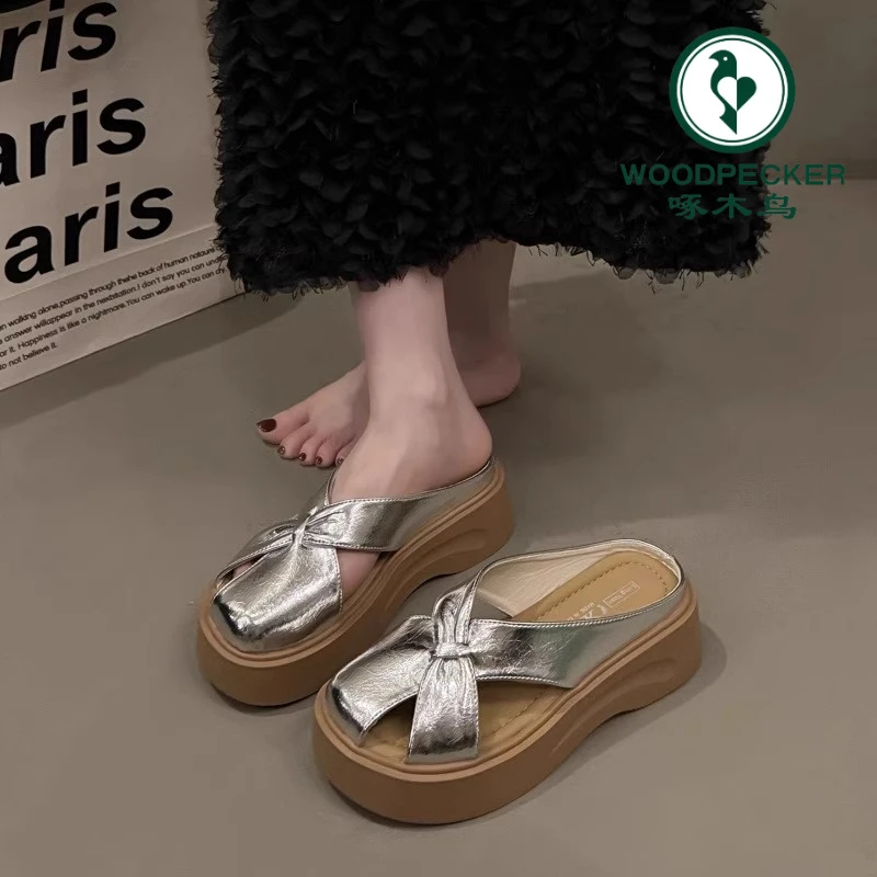 啄木鸟厚底增高软底轻便小个子包头拖鞋女外穿2025夏季新款凉拖鞋
