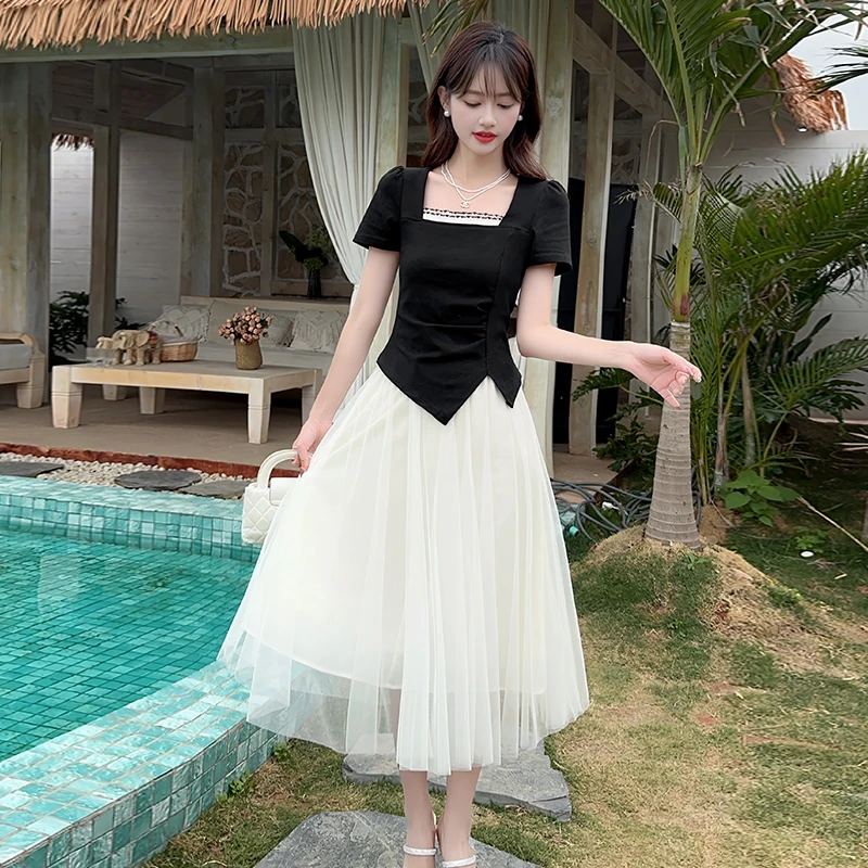 两件套时尚套装2025夏季新款连衣裙女百搭气质显瘦温柔风套裙3031