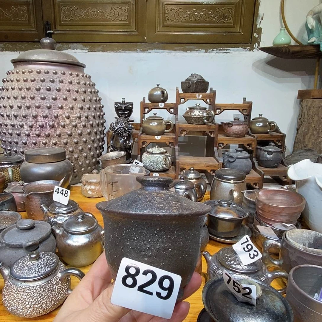 高温柴烧陶泥盖碗