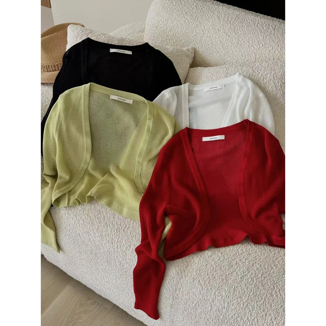 SP【入夏标配】冰丝防晒开衫披肩短款外搭新款罩衫薄款短款长袖微透