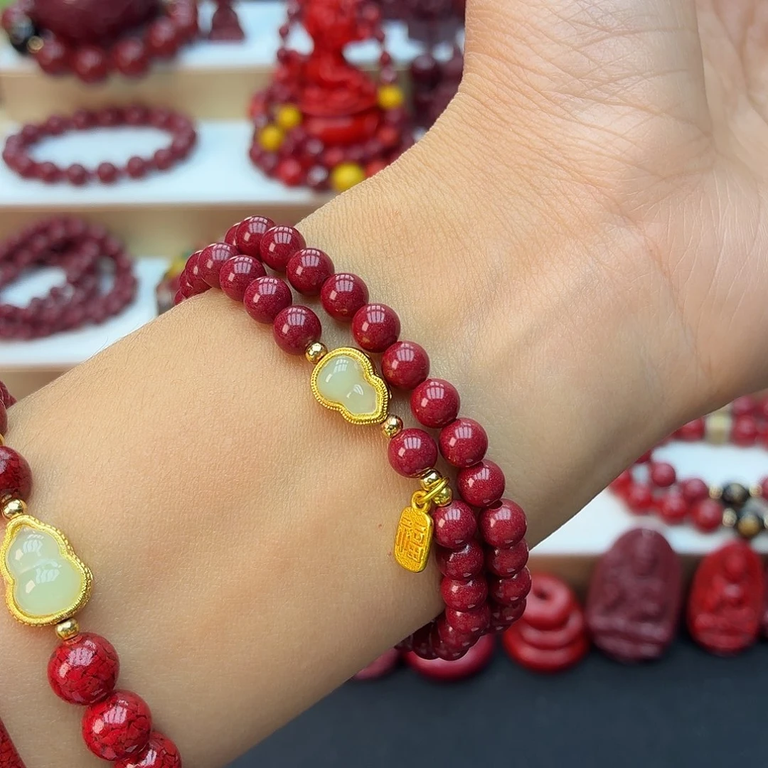 天然辰砂紫金砂葫芦双圈6mm