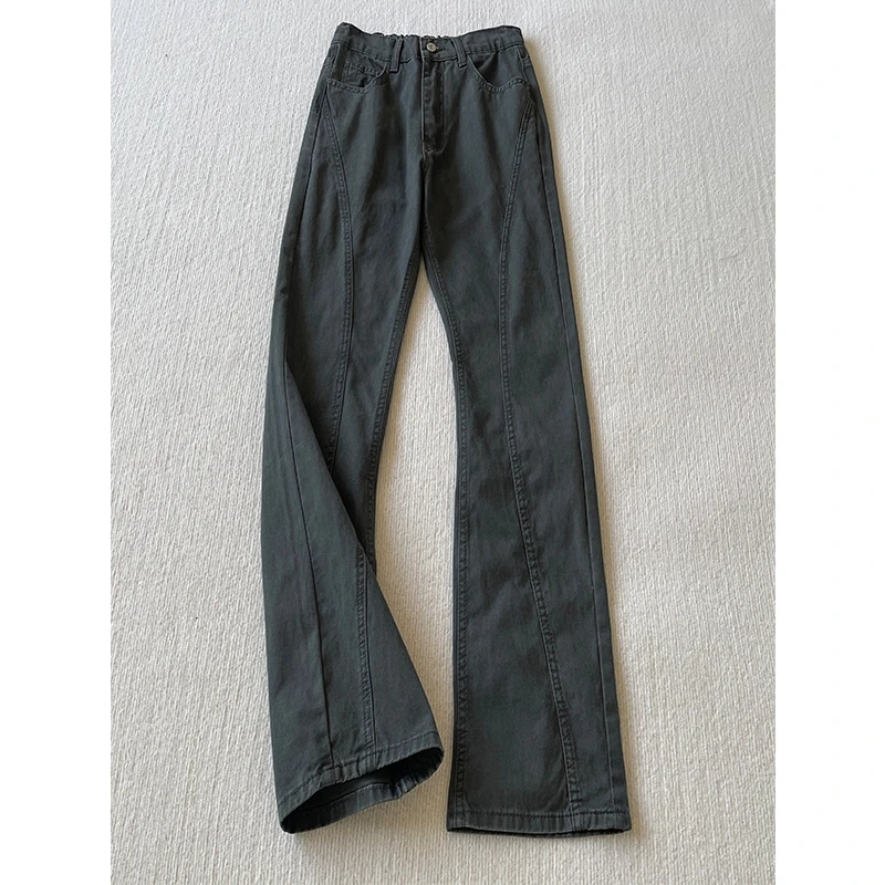 深灰色牛仔裤男款秋季cleanfit伐木工装裤美式复古弯刀微喇长裤子