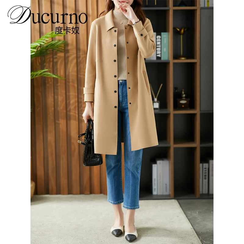 垂感风衣女中长款薄款新款米欧穿搭微胖中性秋季穿搭中性风穿搭