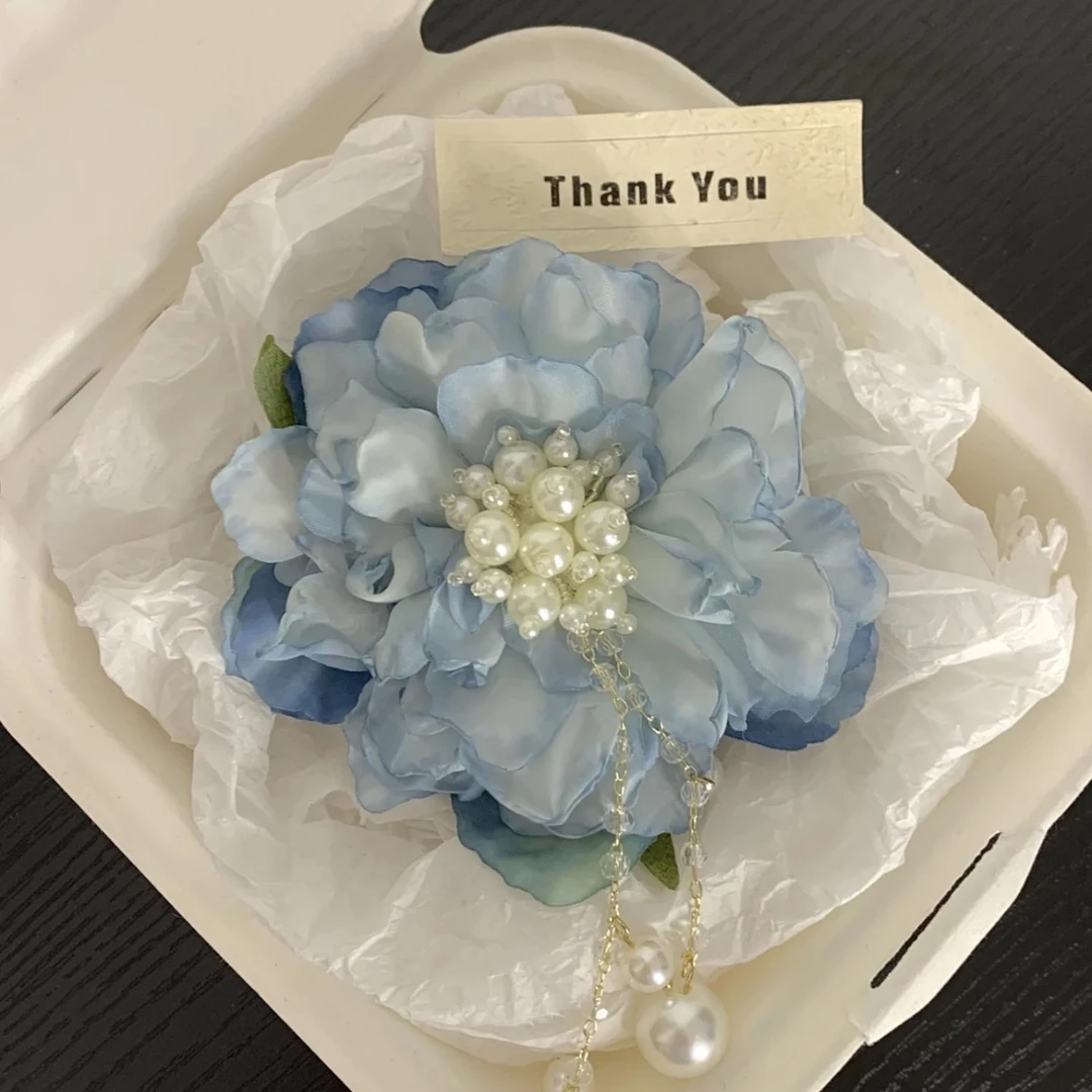 山茶花珍珠流苏发卡仙气复古中式边夹