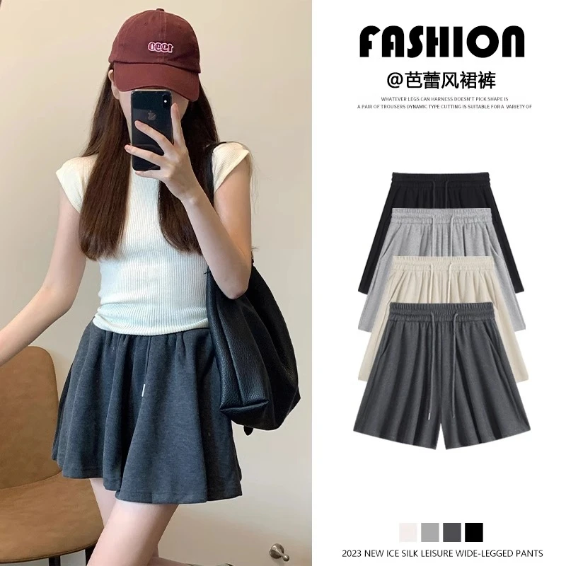 针距芭蕾风休闲慵懒风短裤女A字裙裤显瘦夏季2025新款松紧阔腿热