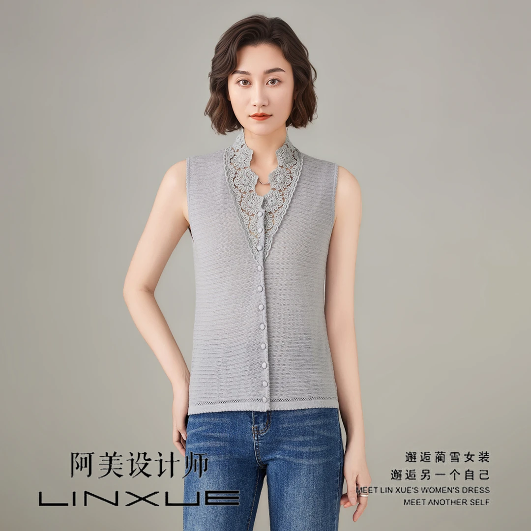 花朝月夕  四季可穿内搭背心无袖打底薄款针织打底衫蕾丝百搭2636