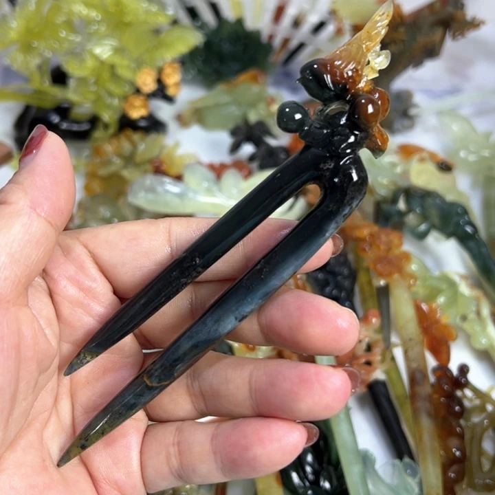 定制蛇纹石玉毛货发饰