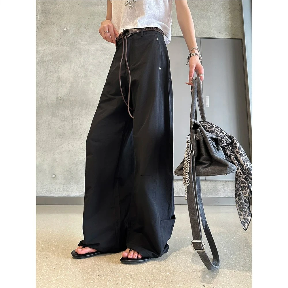 动感少女白色直筒休闲裤女2025夏季薄款显瘦宽松百搭弯刀阔腿裤子