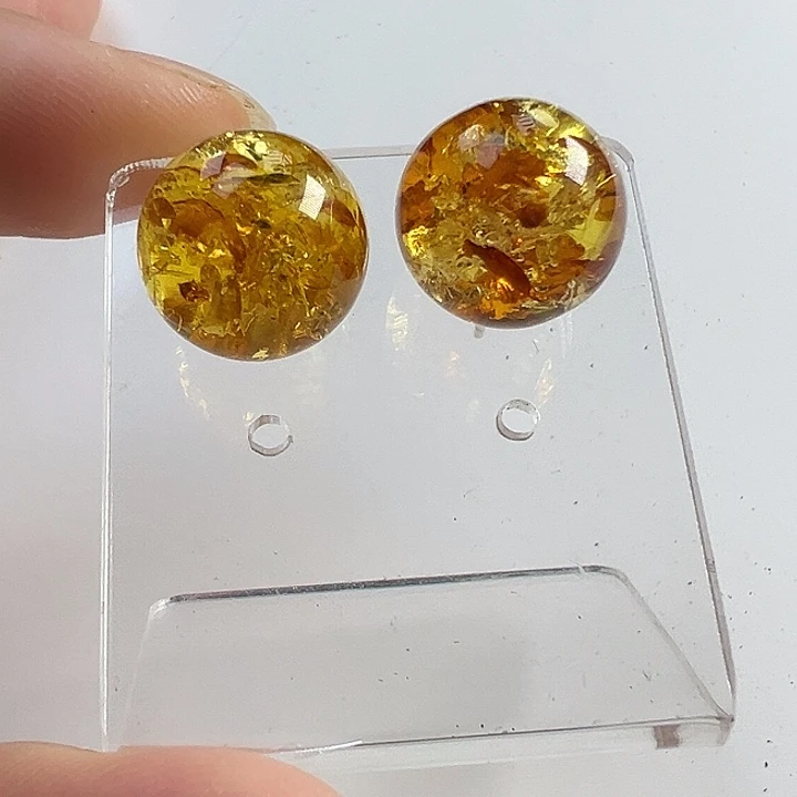 琥珀（花珀）银S925镶嵌耳饰