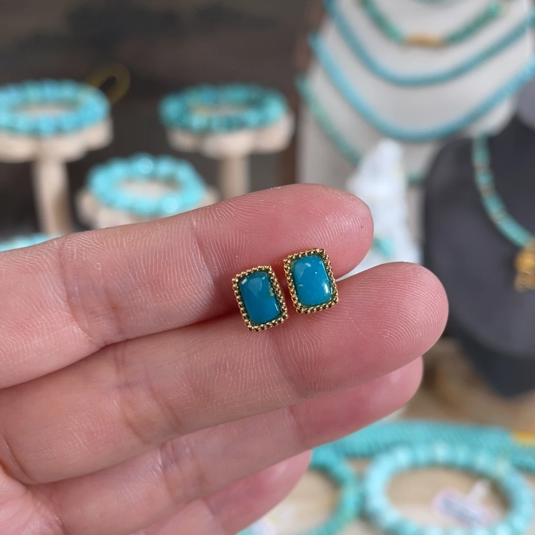 绿松石银S925镶嵌套链银耳饰