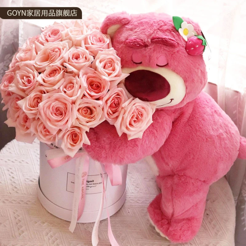 每天女神节草莓熊玩偶公仔花束玫瑰永生花生日礼物送女生妈妈