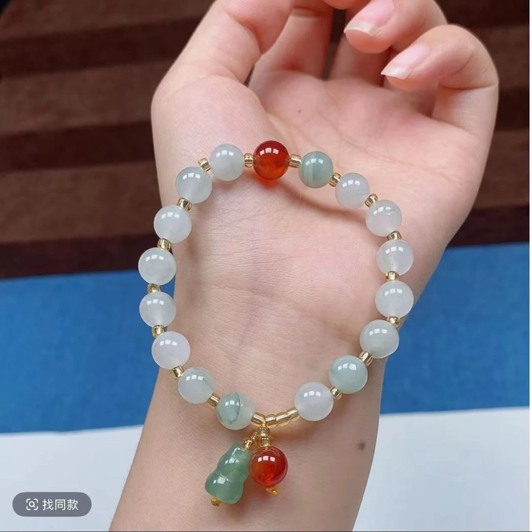 新店福利天山翠手工气质白色轻奢老型单圈玉手串灰月光