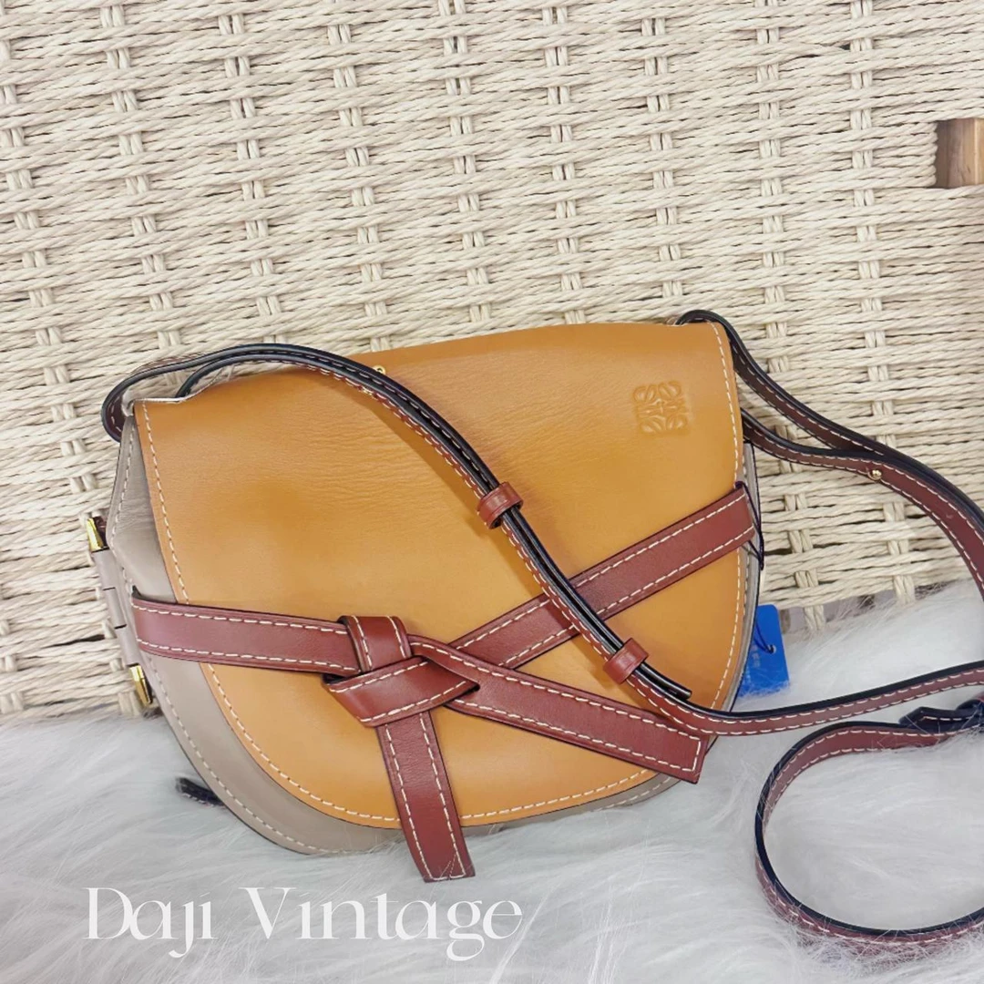 大吉中古/LOEWE Gate棕色拼灰色马鞍斜挎包